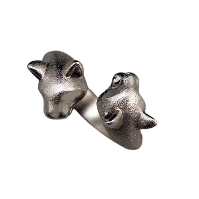 Pair of Cats Ring in Sterling Silver -