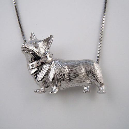 Corgi with CZ Accented Collar Necklace - Jamies Horse Jewelry