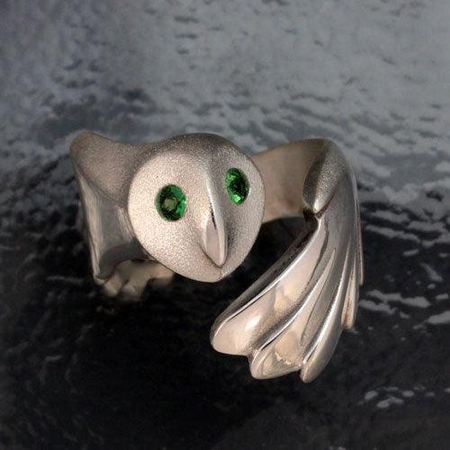 Owl Ring Sterling Silver with Gemstone Eyes 6