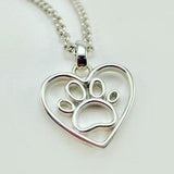 Open Paw Print in Heart Necklace