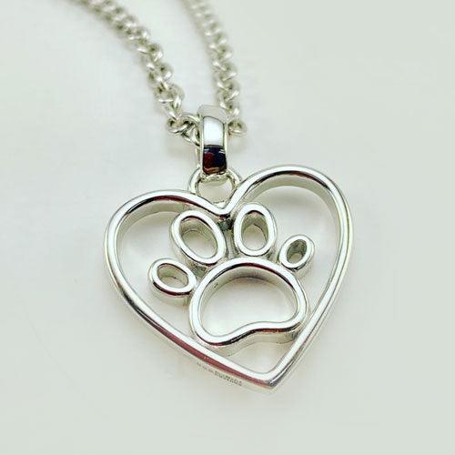 Open Paw Print in Heart Necklace - Main Image