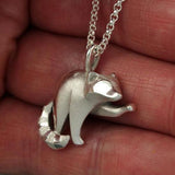 Raccoon Pendant Necklace Sterling Silver