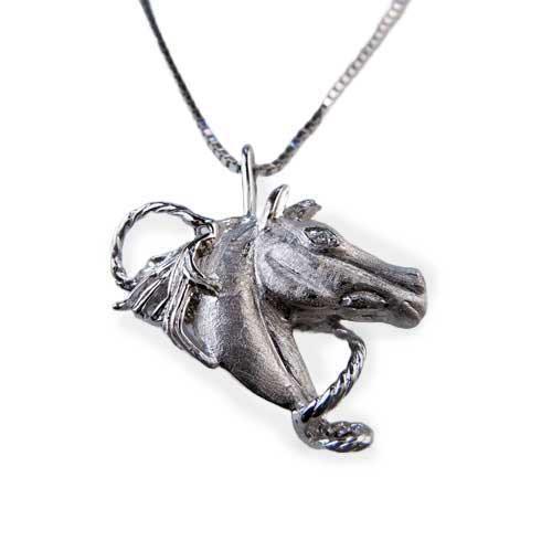 Star Horse Head Pendant Necklace with CZ Sterling Silver