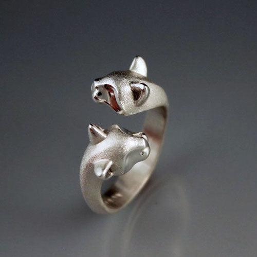 Pair of Cats Ring in Sterling Silver - Jamies Horse Jewelry