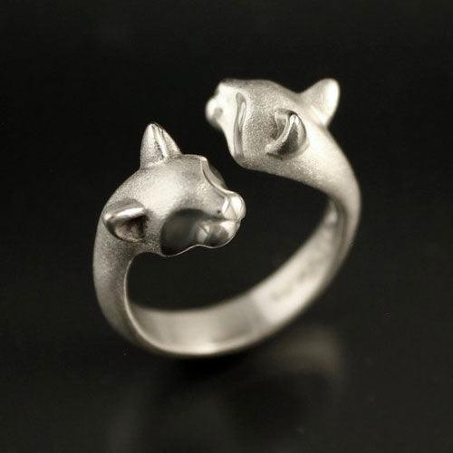 Pair of Cats Ring in Sterling Silver - Jamies Horse Jewelry