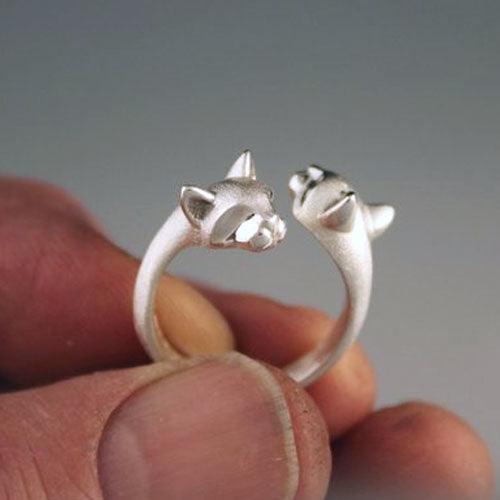 Pair of Cats Ring in Sterling Silver