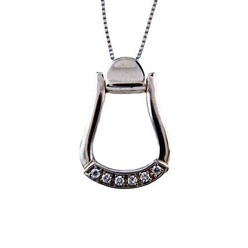 Western Stirrup Necklace in Sterling Silver with CZs - Jamies Horse Jewelry