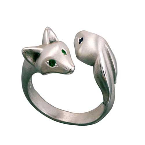 Fox and Bunny Ring in Sterling Silver - Jamies Horse Jewelry