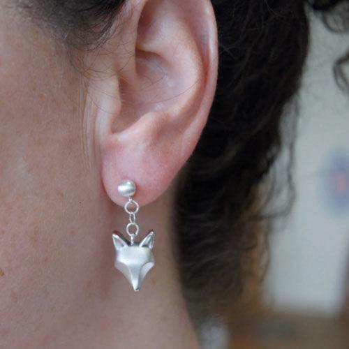 Fox Head Dangle Earrings Sterling Silver - Jamies Horse Jewelry