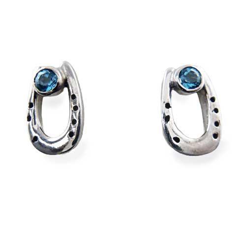 Blue Topaz Horseshoe Earrings Sterling Silver - Jamies Horse Jewelry
