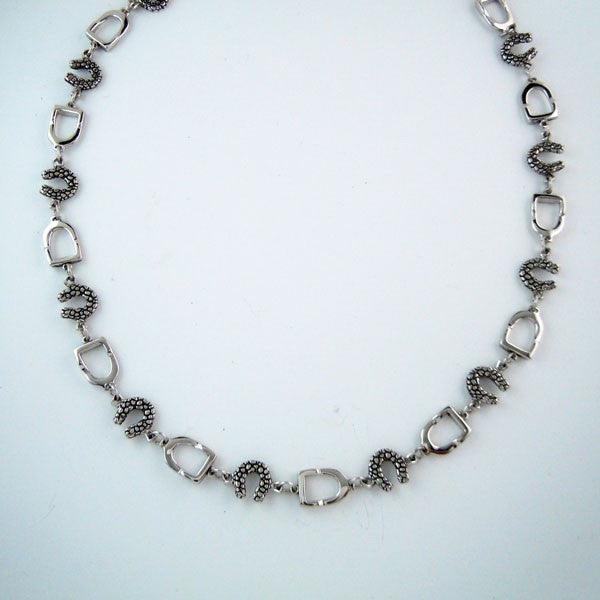 Sterling Silver Horseshoe and Stirrup Choker Necklace - Jamies Horse Jewelry