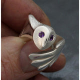 Owl Ring Sterling Silver with Gemstone Eyes