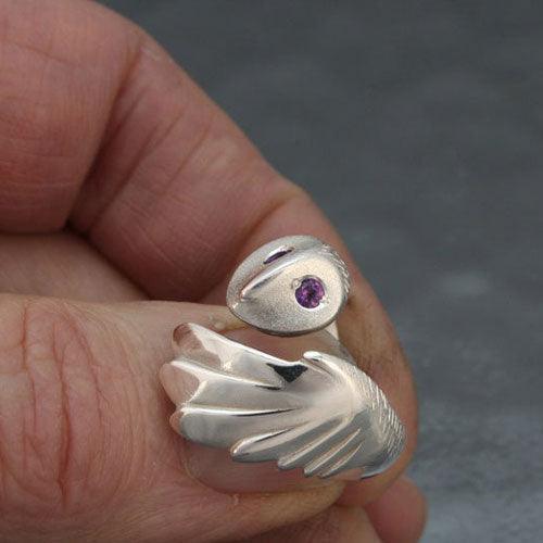 Owl Ring Sterling Silver with Gemstone Eyes 5