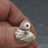 Owl Ring Sterling Silver with Gemstone Eyes