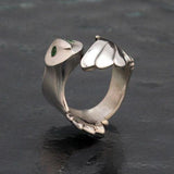 Owl Ring Sterling Silver with Gemstone Eyes