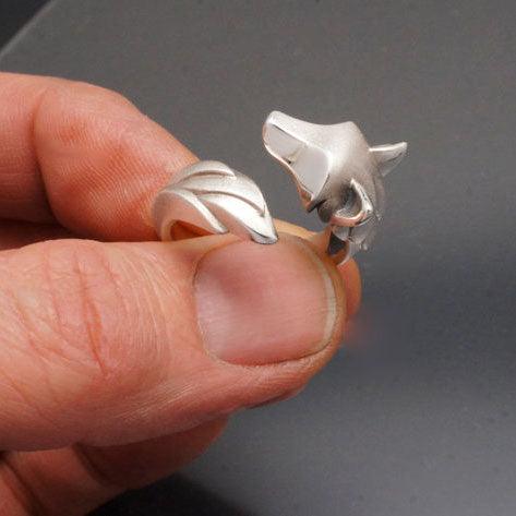 Shaggy Wolf Head Ring in Sterling Silver - Jamies Horse Jewelry