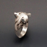 Shaggy Wolf Head Ring in Sterling Silver