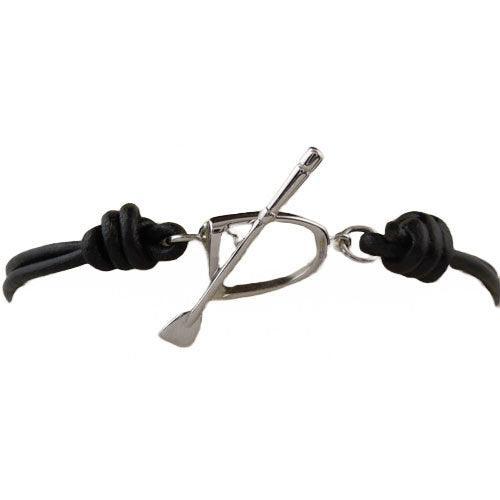 Sterling Silver Stirrup and Crop Toggle on Leather Bracelet - Jamies Horse Jewelry