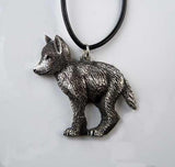 Gray Wolf Puppy Pendant Necklace in Pewter