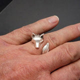 Shaggy Wolf Head Ring in Sterling Silver