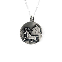 sterling silver horse and mountains pendant necklace