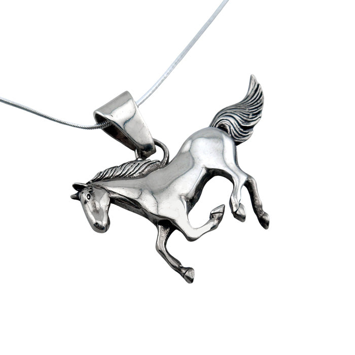 Ajax Striding Horse Necklace in Sterling Silver shown at angle