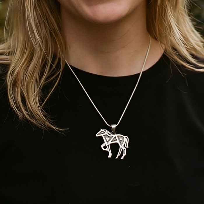 Apache horse pendant necklace sterling silver shown on horse lover