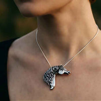 Arabian horse head pendant necklace in sterling silver show on person