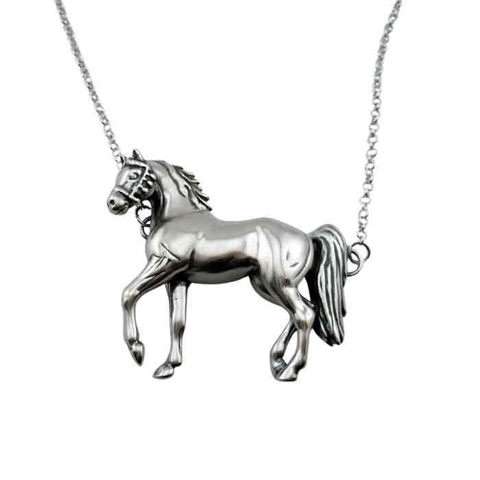 Azzy Large Full Horse Necklace Sterling Silver