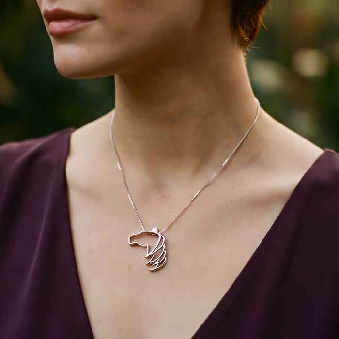 Belle Horse Head Pendant Necklace sterling silver shown on neck of horse lover