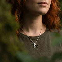 Black Stallion  Bucephalus Necklace in Sterling Silver shown on person