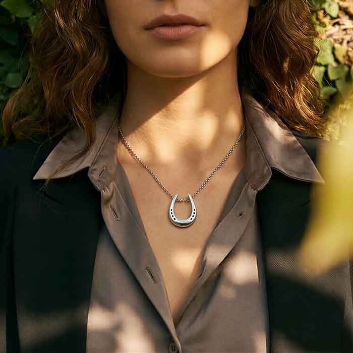Charles Horseshoe Necklace Sterling Silver - shown on model