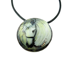 Cloisonne White Pony Pendant Pin