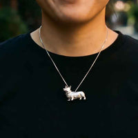 Corgi with CZ Accented Collar Necklace - STERLING SILVER SHOWN ON PERSON
