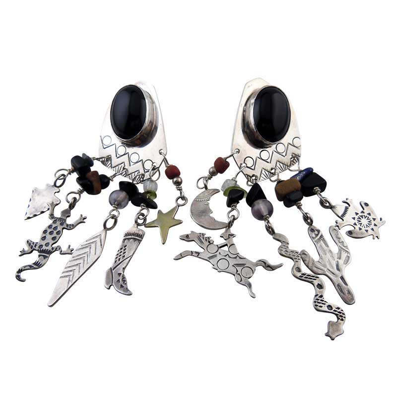 Black Onyx Southwest Style Post Dangle Earrings