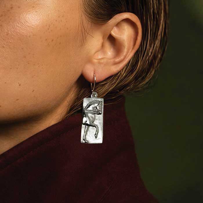 Enter At A Dressage Horse Dangle Earrings on person
