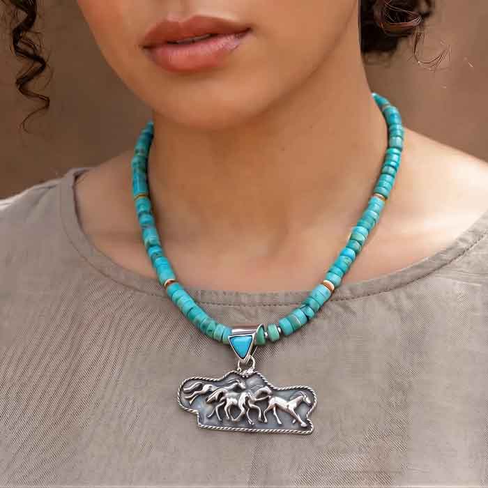 Family of Horses Sterling Silver Pendant Necklace shown on horse lover