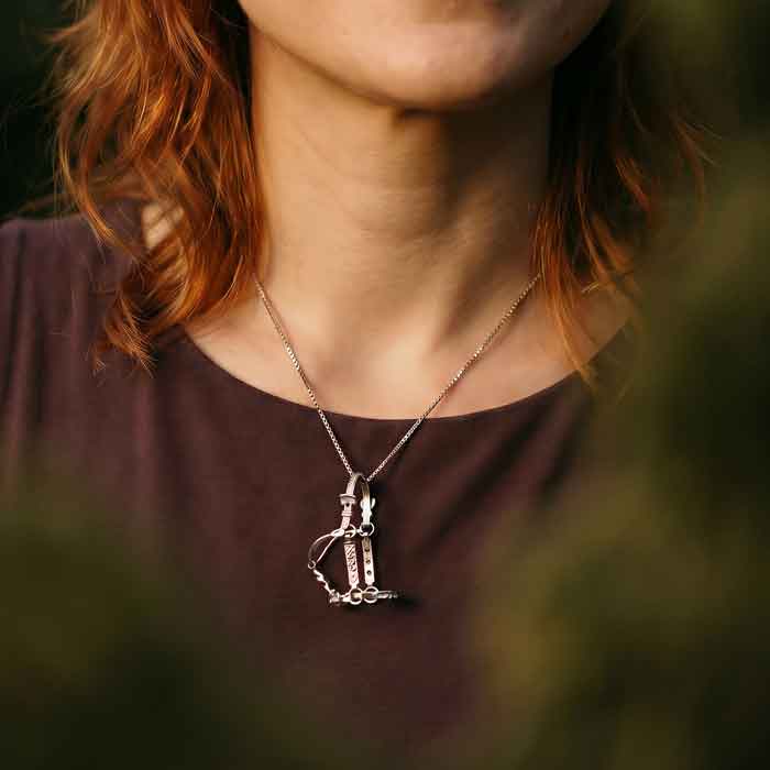 Fancy Horse Halter Pendant Necklace  on model