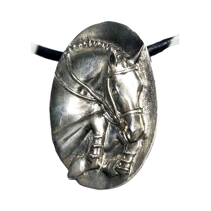 Fancy Hunter Jumper Pendant Necklace Sterling Silver - on leather cord