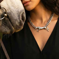 Free Jumping Horse Necklace sterling silver shown on neck of horse lover