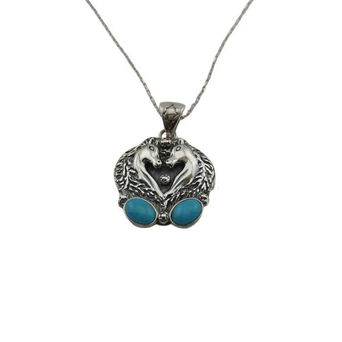 Gemini Horses with Turquoise Pendant Necklace