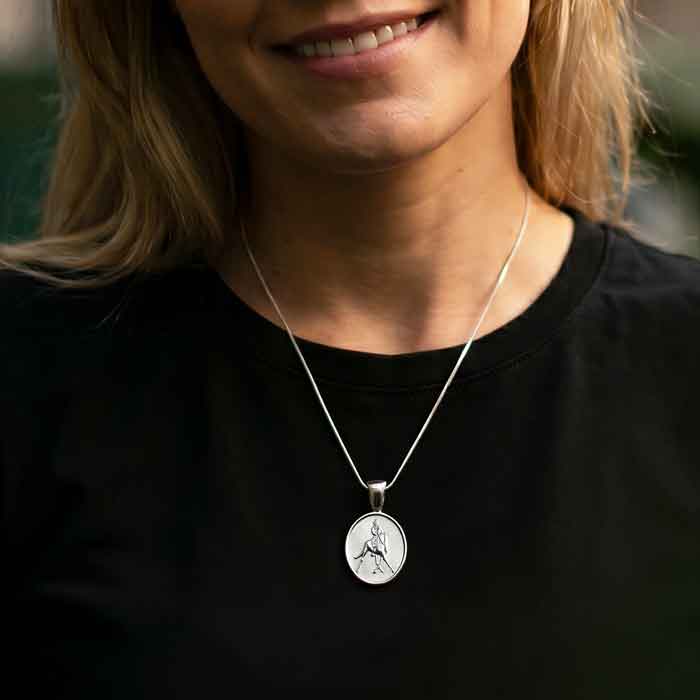Half Pass Dressage Pendant Necklace sterling silver shown on neckl of horse lover