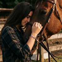 Bangle Heavy Horse Snaffle Bit Bracelet - Solid sterling silver on wrist of horse lover with horse