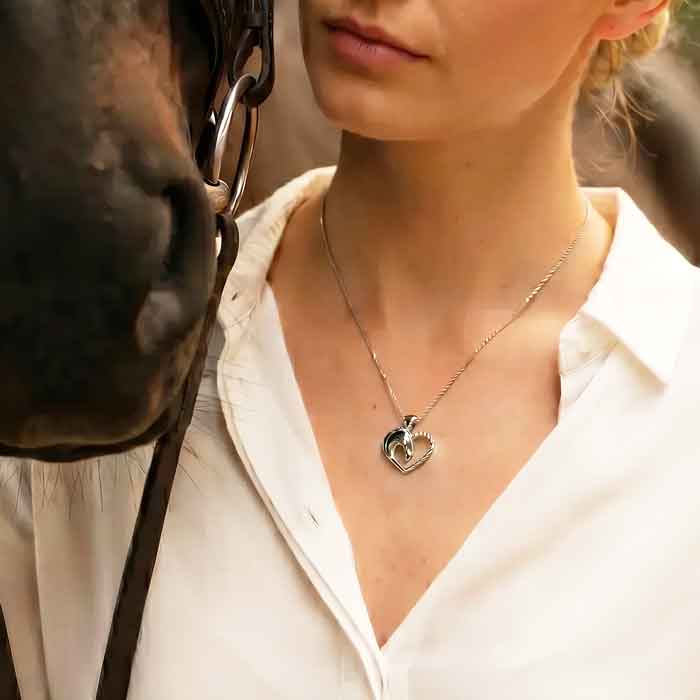 Horse Heart Pendant Necklace sterling silver shown on horse lover