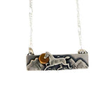 Horse, Mountains, Sun Bar Necklace Sterling Silver and 14k Gold