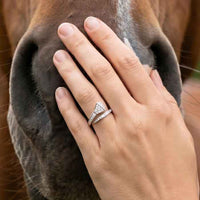 Sterling Silver Horseshoe Nail Ring Covered with Bling  on models hand