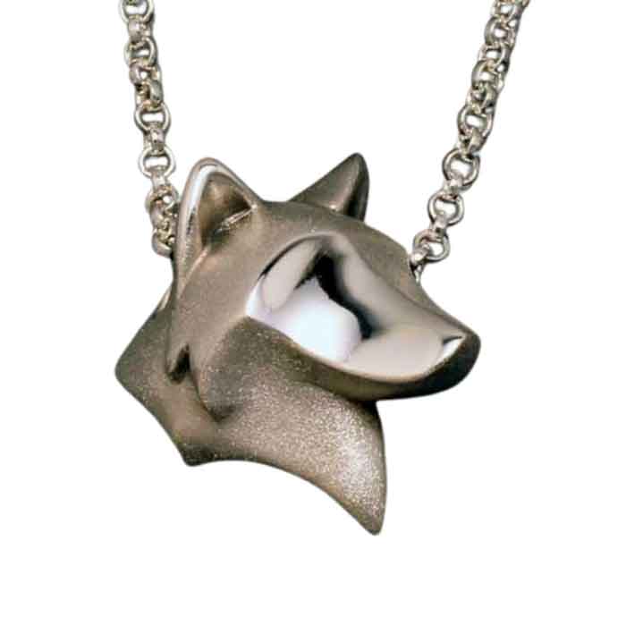 Wolf Dog Head Pendant Necklace -sterling silver 