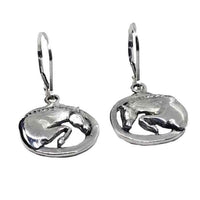 oval dangle earrings with jumper horse in sterling silver 
