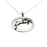Jumping Horse and Rider Necklace Sterling Silver in oval
