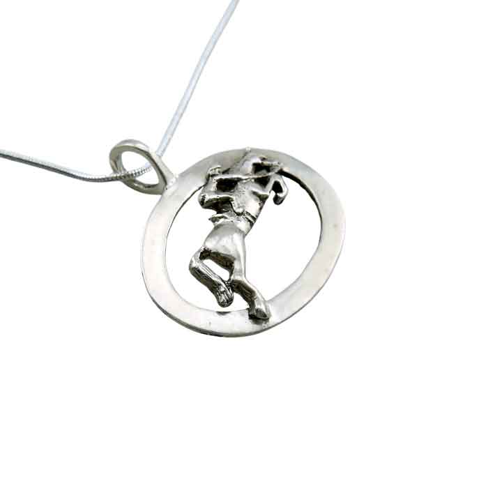 Jumping Horse and Rider Necklace Sterling Silver at angle showing profile